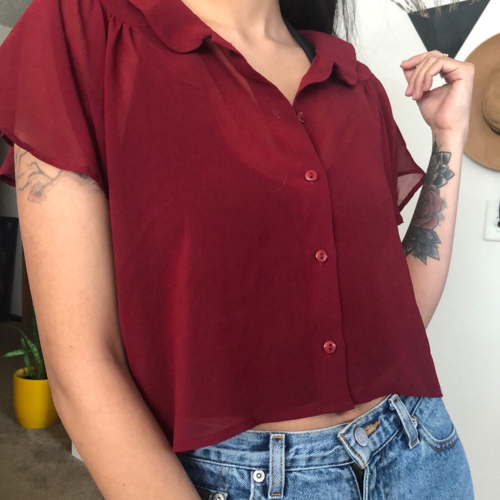Sheer button up crop top